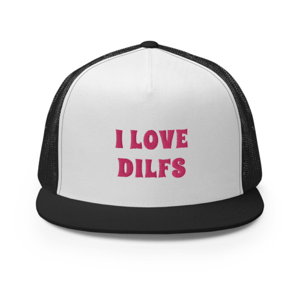 i love DILFs snapback hat with pink text