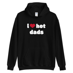 i heart hot dads black hoodie with red heart