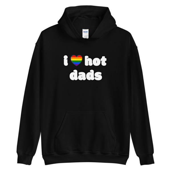 i love hot dads black hoodie with rainbow gay pride heart
