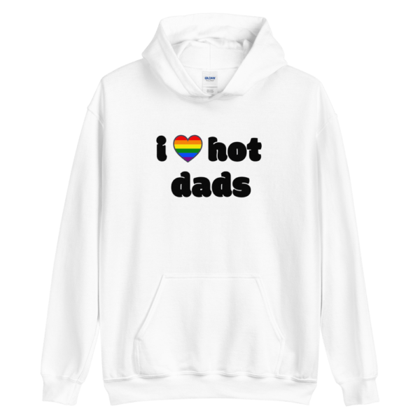 i love hot dads white hoodie with rainbow gay pride heart