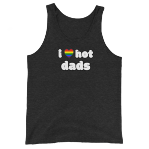 i love hot dads black tank top with rainbow pride month heart