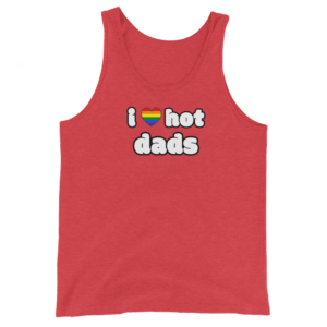 i love hot dads red tank top with rainbow pride month heart