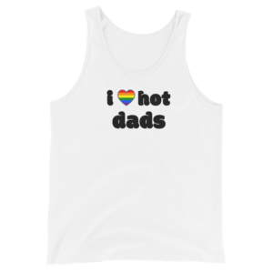 i love hot dads white tank top with rainbow pride month heart